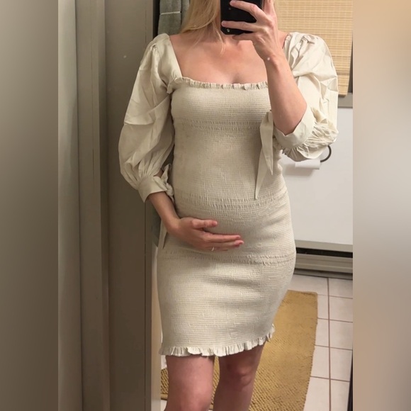 Boho Ruffle Trimmed Square Neckline Tie Sleeves Bodycon Mini Dress -Small - NWT - Picture 5 of 6